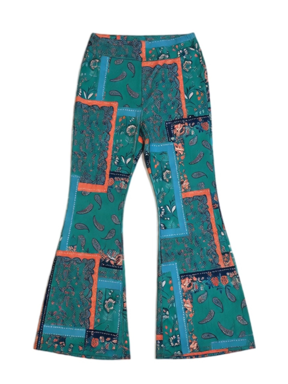 Teal Patchwork Paisley Flare Pants
